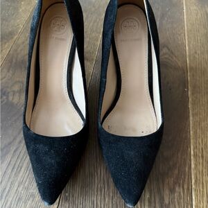Tory Burch Black Suede Pointed-Toe Heels